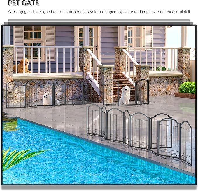4NM Metal No Drilling Expandable Dog Gate, Extra Wide 96", Extra Tall 32" Free Standing Pet Gate with Door, Gates for Dogs Outdoor or Indoor, with 3PCS Support - Black