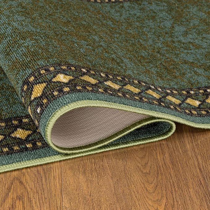 Antep Rugs Alfombras Modern Bordered 2x7 Non-Skid (Non-Slip) Low Profile Pile Rubber Backing Indoor Area Runner Rugs (Green, 2' x 7')