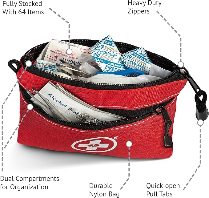 Swiss Safe 2-in-1 First Aid Kit for Car, Travel & Home, Businesses - Bonus Mini Kit for Medical Emergency Aid, Survival, Camping - 64 Piece, 25 Pack