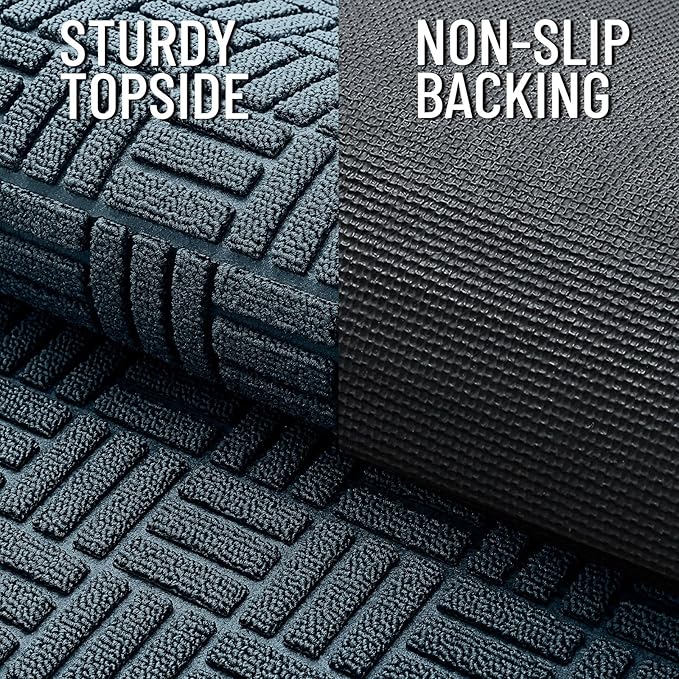 OLANLY Front Door Mat Outside Entrance 59x34, Absorbent, Heavy Duty Sturdy Natural Rubber Doormat Indoor Outdoor, Non-Slip, Stain and Fade Resistant, Low Profile Floor Mat for Entryway, Lake Blue