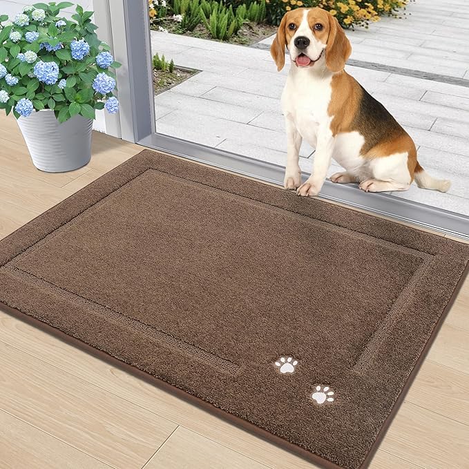 BEQHAUSE Dog Door Mat for Muddy Paws 24"x36" Dirt Trapper Absorbent Doormat Non Slip Entryway Rugs Washable Stain Resistant Welcome Floor Mat Soft Low-Profile for Front Back Door, Brown