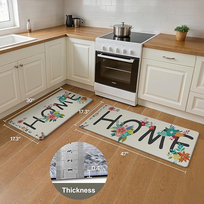 GENIMO Anti Fatigue Kitchen Mats for Floor, Non Slip Washable Home Theme Rugs Sets of 2, Farmhouse Cushioned Waterproof Comfort Runner Rug for Kitchen, Sink, Desk, Laundry, 17"x 47"+17"x 30", Blue