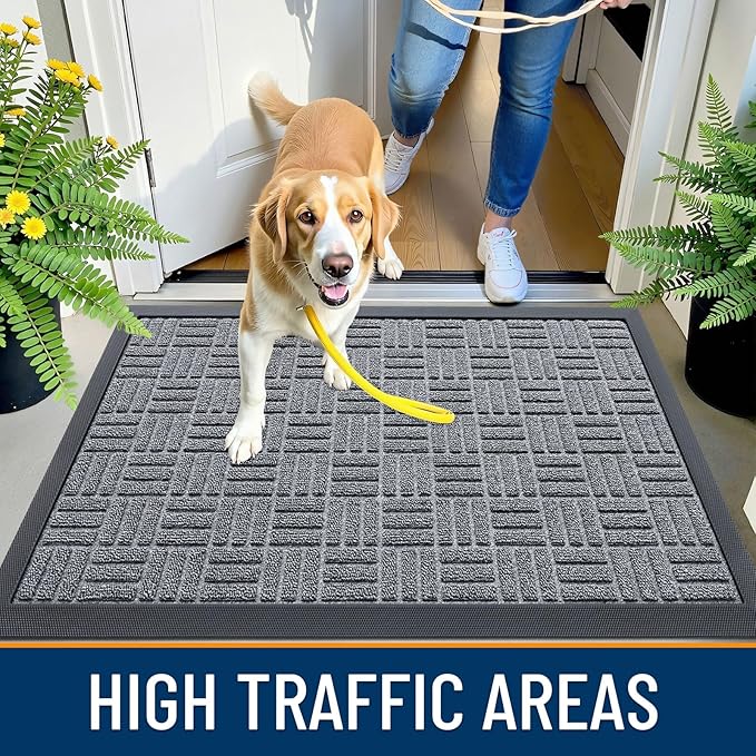 OLANLY Front Door Mat Outside Entrance 59x23, Absorbent, Heavy Duty Sturdy Natural Rubber Doormat Indoor Outdoor, Non-Slip, Stain and Fade Resistant, Low Profile Floor Mat for Entryway, Charcoal Gray