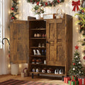 Entrance Shoe Cabinet with Doors,6-Tier Farmhouse Shoe Storage Organizer with Adjustable Shelves Holds 18-24 Pairs and Metal Legs, Entry Organizer Entryway, Living Room (Rustic Brwon)