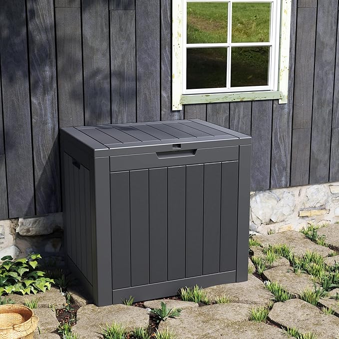NUNU LAB 35 Gallon Outdoor Storage Box Waterproof, Outside Package Delivery Deck Boxes with Lockable Lid, Backyard Storage Bin For Garden Tools, Patio Cushions Accessories, Black
