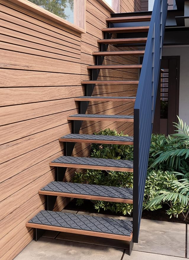 Outdoor Stair Treads Non-Slip 42”x10” (6-Pack) – Carpet Treads with Rubber Backing Moroccan Grey