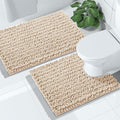 Yimobra Bathroom Rugs Sets 2 Piece - Quick Dry Extra Thick Luxury Chenille Bath Mat, Non Slip Super Absorbent for Tub Shower Sink, Machine Washable Shaggy Floor Mat, 32"x20"+24"x20" Inch, Light Brown