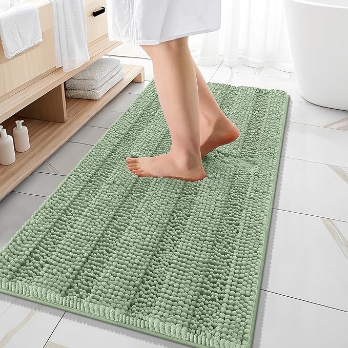 OLANLY Thick Bathroom Rugs 47x20, Extra Soft Absorbent Chenille Striped Bath Rugs, Rubber Backing, Machine Wash Dry, Bath Mats for Bathroom Floor, Tub and Shower, Home Decor Accessories, Sage Green