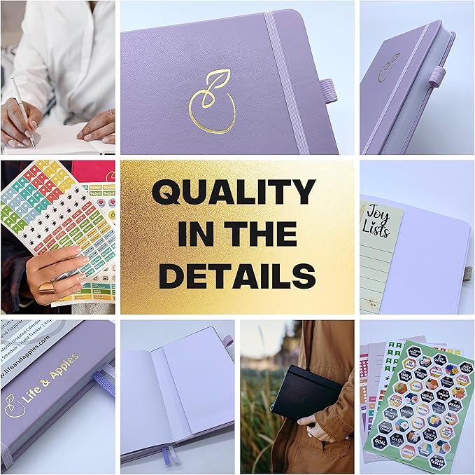Life & Apples Daily Wellness Journal - Guided Journal & Planner for Wellbeing, Gratitude & Healthy Routines | Food & Fitness Journal, Habit Tracker, Weight Loss Diary | Undated A5 Lavender