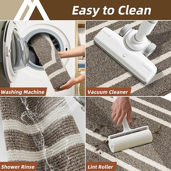 COSY HOMEER Long Kitchen Floor Mats for in Front of Sink Super Absorbent Kitchen Rugs and Mats 24"x48"+24"x59"Non-Skid Kitchen Mat Standing Mat Washable,Polypropylene,Brown,Frame