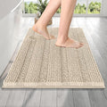 OLANLY Thick Bathroom Rugs 24x16, Extra Soft Absorbent Chenille Striped Bath Rugs, Rubber Backing, Machine Wash Dry, Bath Mats for Bathroom Floor, Tub and Shower, Home Decor Accessories, Sand