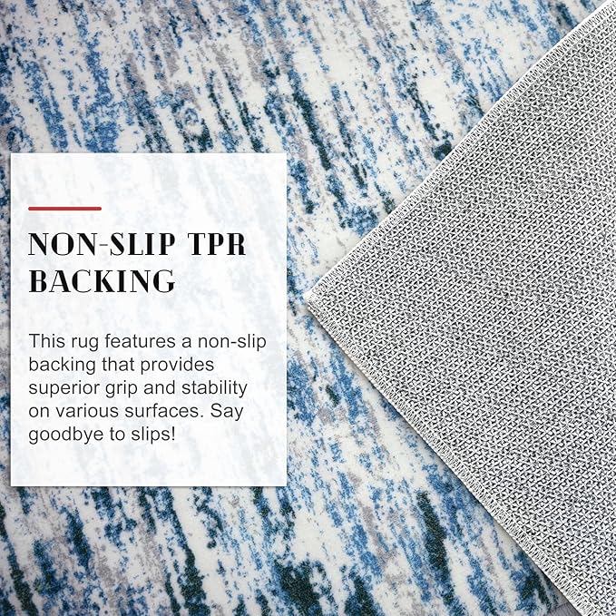 Modern Abstract 4x6 Living Room Washable Rug Non-Slip Soft Bedroom Area Rug Grey Blue White Thin Print Faux Wool Floor Carpet Throw Rugs for Nursery Playroom Dining Room Indoor Home Decor
