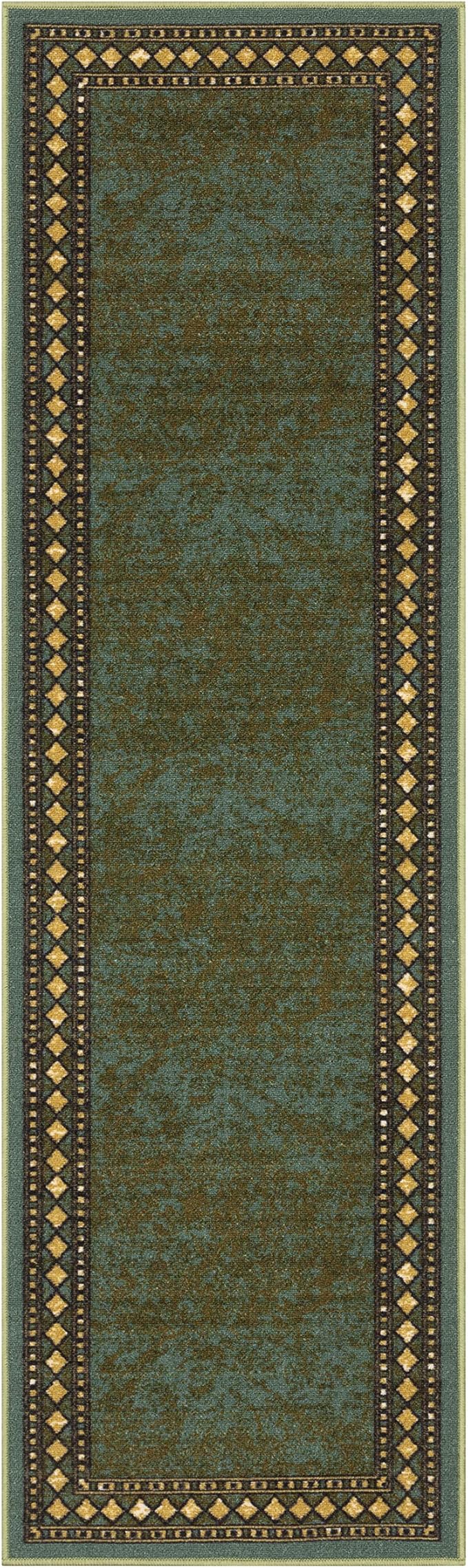Antep Rugs Alfombras Modern Bordered 2x7 Non-Skid (Non-Slip) Low Profile Pile Rubber Backing Indoor Area Runner Rugs (Green, 2' x 7')