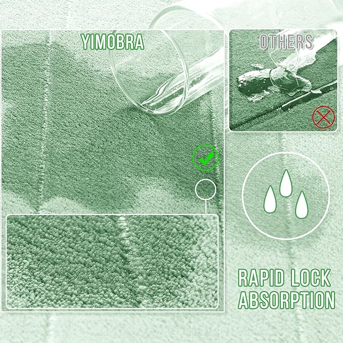 Yimobra Long Bath Mat 44"x24", Super Soft Quick Dry Memory Foam Bathroom Rug, Water Absorbent, Non Slip Backing Machine Washable for Tub Shower, Thick Comfort Support, Pale Green