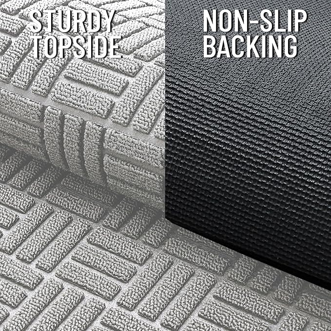 OLANLY Front Door Mat Outside Entrance 59x34, Absorbent, Heavy Duty Sturdy Natural Rubber Doormat Indoor Outdoor, Non-Slip, Stain and Fade Resistant, Low Profile Floor Mat for Entryway, Light Gray