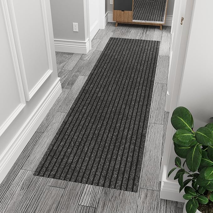 Ottomanson 2'7" x 9' Hallway Runner with Scraper Pile - Extra Durable Non-Slip Rug Mat for Indoor & Outdoor Use - Ideal for Kitchen, Entryway & Garage - High-Traffic Carpet, Black