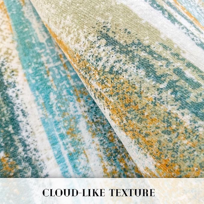 Modern Abstract 6x9 Machine Washable Living Room Rug Non-Slip Soft Bedroom Area Rug Green Mustard Multi Ultra Thin Print Faux Wool Floor Carpet Throw Rug for Nursery Playroom Dining Room Indoor