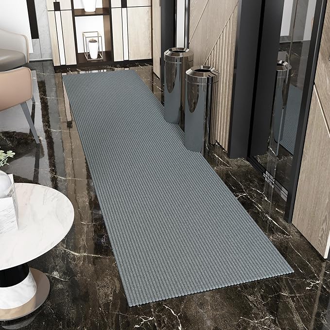 Ottomanson 2' x 44' Hallway Runner with Scraper Pile Extra Durable Non-Slip Rug Mat for Indoor & Outdoor Use - Ideal for Kitchen, Entryway, Patio & Garage - High-Traffic Carpet, Gray
