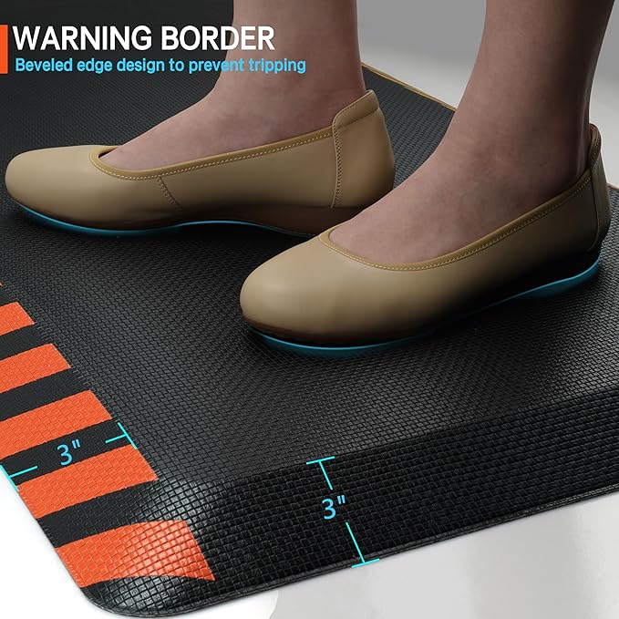 FEATOL Anti Fatigue Mat Industrial, Ergonomic Standing Floor Mat for Work for Stand -Safety Support for Leg & Back Pain(Orange Border, 20" x 32", 1PC)