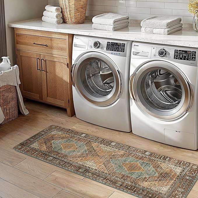 GENIMO Kitchen Mats for Floor, Washable Anti Fatigue Mat for Cushioned,17.3"x59", Waterproof Kitchen Rugs, Non Slip Foam Comfort Standing Mat Rug for Home, Runner, Sink, Office, Laundry, Brick