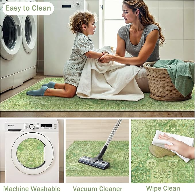 GENIMO Kitchen Mats for Floor Set of 3 Non-Slip Washable, Waterproof Lightweight Kitchen Rugs, Kitchen Floor Mat Runner Rug Carpet for Laundry, Sink, Hallway, Bathroom, Entryway, Spring Green
