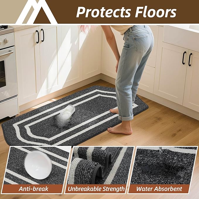 COSY HOMEER Kitchen Rugs and Mats 24"x48" Non Slip Kitchen Mats for Floor Washable Kitchen Runner Rug Stain Resistant Standing Mat for Kitchen,Sink,Polypropylene,Black