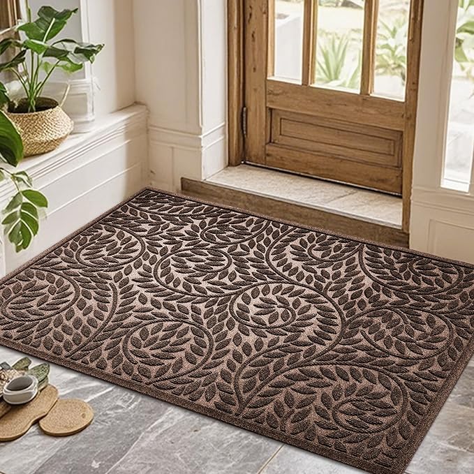 Bulijojo Front Door Mat Entrance,Durable Heavy Duty Welcome Mat,Thick Absorbent Natural Rubber Non Slip Mat,Sturdy Entryway Brown 47"x32"