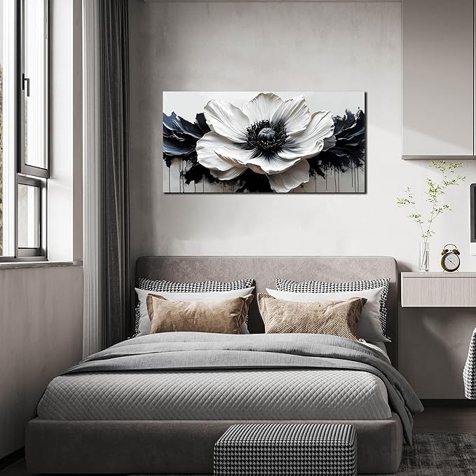 Flower Canvas Wall Art for Living Room - Black and White Wall Art for Bedroom - Modern Wall Decor for Bedroom Women Size 20" x 40"