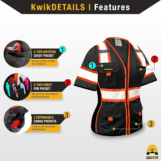 KwikSafety - Charlotte, NC - Men's & Women's Class 3 Safety Vest PPE Hi Vis Reflective ANSI OSHA