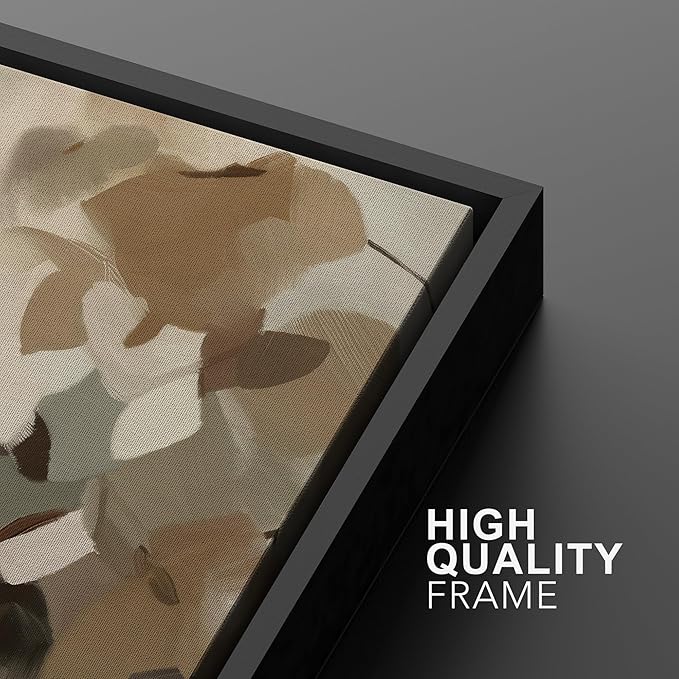 MUDECOR Framed Canvas Print Wall Art Set Abstract Leaf Branch Minimalist Nature-Inspired Beige and Brown Calm/Zen for Living Room, Bedroom, Office - 16"x24"x2 Black