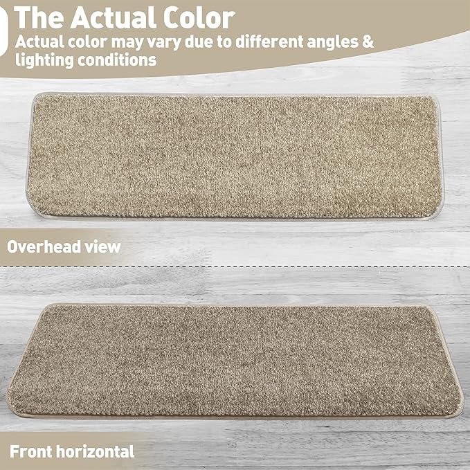 PURE ERA Bullnose Carpet Stair Treads Set Tape Free Non-Slip Indoor Stair Protectors Pet Friendly Rugs Covers Soft Skid Resistant Washable Reusable 9.5" x 30"(14 Pieces,Cream Gray)