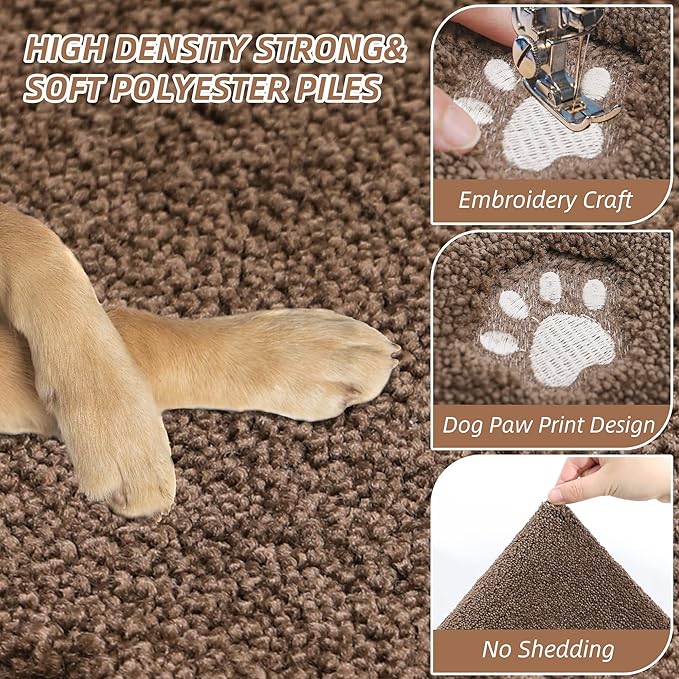 BEQHAUSE Dog Door Mat for Muddy Paws 32"x48" Dirt Trapper Absorbent Doormat Non Slip Entryway Rugs Washable Stain Resistant Welcome Floor Mat Soft Low-Profile for Front Back Door, Brown