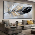Canvas Art Wall Decor Modern Large Wall Decor Abstract Wall Art for Living Room Modern Home Decorations 29"X58" With Framed Painting Black and Gold Minimalist Abstract Art Feather Home Artwork