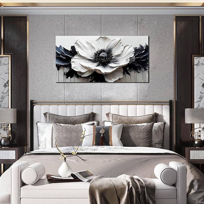 Flower Canvas Wall Art for Living Room - Black and White Wall Art for Bedroom - Modern Wall Decor for Bedroom Women Size 20" x 40"