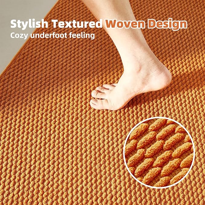 Bathroom Rugs Non Slip Washable, Super Absorbent Thin Bath Mat Quick Dry Low Pile Bathroom Rug, Orange 24"x36"