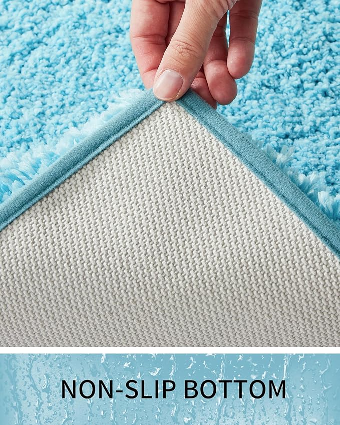 Bathroom Rugs 32x20, Ultra Thick Shaggy Soft Microfiber Absorbent Bath Rug, High Density Foam Latex Non Slip Backing, Machine Washable Bath Mats for Bathroom Floor & Sink, Teal