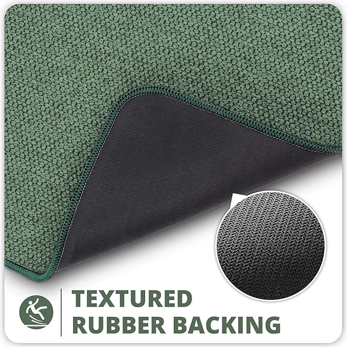 Bath Mat,Ultra Thin Bathroom Runner Rugs,Large Bath Mats for Bathroom,Quick Dry,Non-Slip,Machine Washable,Low Pile,Bath Rug,Shower Outside,Sink,Home Decor Accessories.Green,1'5"x4'11"（17x59inch）
