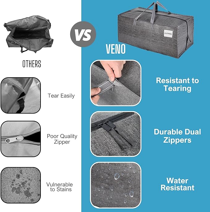 VENO 8 Pack Moving Bags w/Backpack Straps, Heavy Duty, Moving Boxes Alternative, Packing Supplies, Large Storage Totes for Dorm Room Essentials with Zipper for Clothes (Gray, 8 Pack)