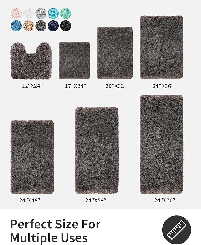 ILANGO Dark Gray Bathroom Rugs 60" × 24" Non Slip & Super Absorbent Thick Soft, Washable Bath Carpet Runner for Floor, Microfiber Plush Shaggy Bath Mats with Rubber for Bedroom Bathtub Shower Room