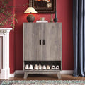 4-Tier Fluted Shoe Cabinet with 2 Doors & Open Shelf, Mid Century Modern Shoe Storage Organizer with Adjustable Shelves, Metal Handles & Wood Legs, Hidden Shoe Rack for Entryway, Hallway