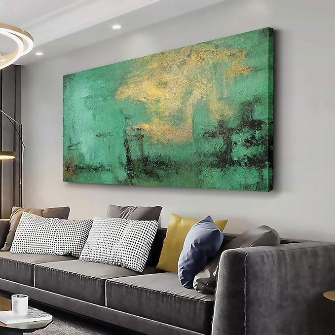 Glvzygy Abstract Wall Art Green and Gold Vintage Abstract Canvas Wall Decor Artwork Paintings Suitable for Living Room Bedroom Office Home Wall Decor 29"x58"