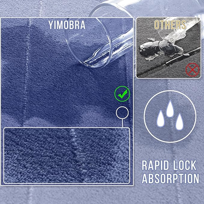 Yimobra Large Bath Mat Set 2 Piece- Super Soft Absorbent Quick Dry Memory Foam Bathroom Rugs, Machine Washable Non Slip Floor Carpet for Tub Shower & Double Vanity (17x24 & 44x24, Navy Blue)
