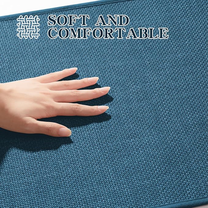 chakme Bathroom Rugs Mat 32x17, Ultra Thin Non Slip Bath Mat Quick Dry Absorbent Bath Mat for Bathroom Floor, (Dark Blue, 32"x17")