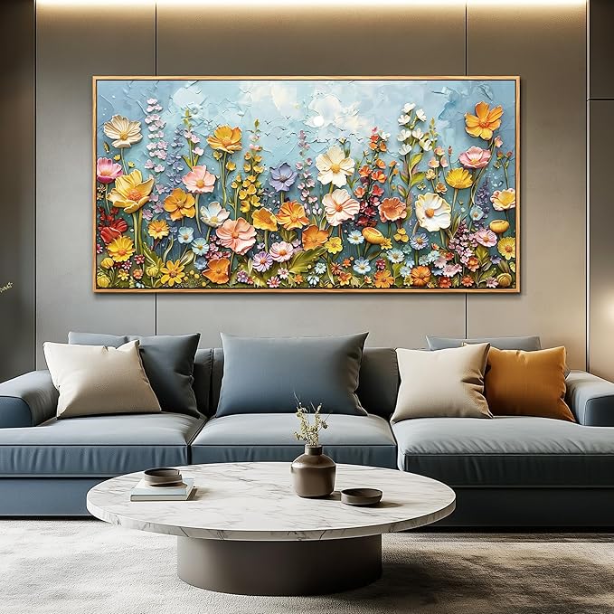 PHAOHUAXM Large Canvas Wall Art For Living Room Dining Room Mural Vintage Print Picture YAbstract Colored Floral Wood Frame Wall Decor Artwork For Farmhouse Kitchen Bedroom Home Decoration30x60 In
