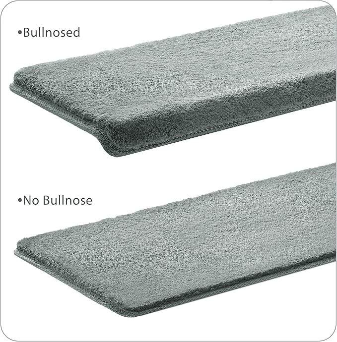 PURE ERA Carpet Stair Treads Ultra Plush 8 x 30 inch Soft Indoor Stair Protectors Pet-Friendly Non-Slip Skid Resistant Tape Free Washable Reusable(7 Pieces,Greenish Gray)