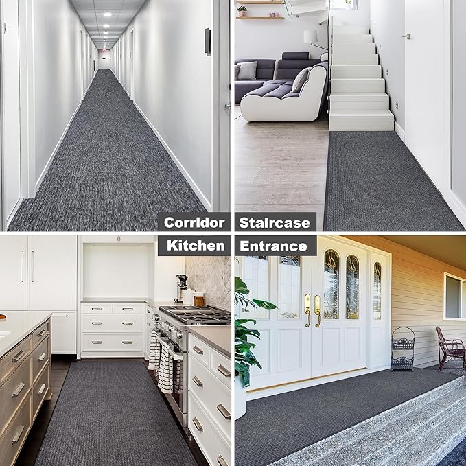 tonchean Commercial Grade Entrance Mat 3x10Ft Heavy Duty PVC Non-Slip Door Floor Mat, Indoor Outdoor Runner Rugs, Brush Step Entrance Mats for Corridor, Kitchen, Home, High Traffic Area, Grey