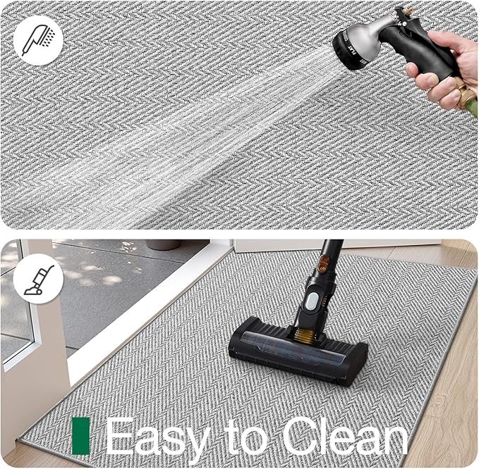LUMI Ultra Thin Indoor Door Mat for Entrance 32"x48", Non Slip Entryway Mat, Low Profile Doormat, Unique Herringbone Design Carpet for Inside, Patio, Porch, Gray