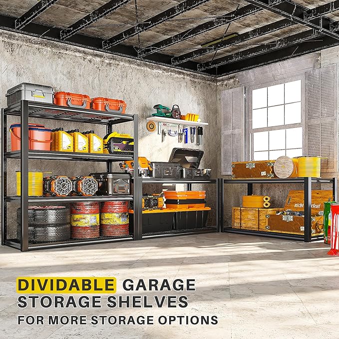 REIBII 40" W Storage Shelves 2200LBS Garage Shelving Heavy Duty Metal Shelving Adjustable Metal Shelves Industrial 4 Tier Shelf for Warehouse Basement Pantry Kitchen, 2 Pack