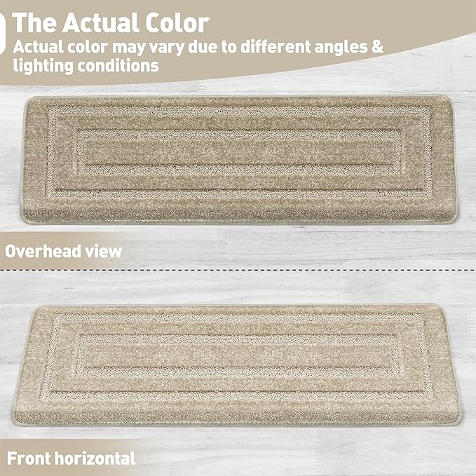 PURE ERA Bullnose Carpet Stair Treads Set Tape Free Non-Slip Indoor Stair Protectors Pet Friendly Rugs 9.5" x 30"(14 Pieces,Cream Gray Rectangular)