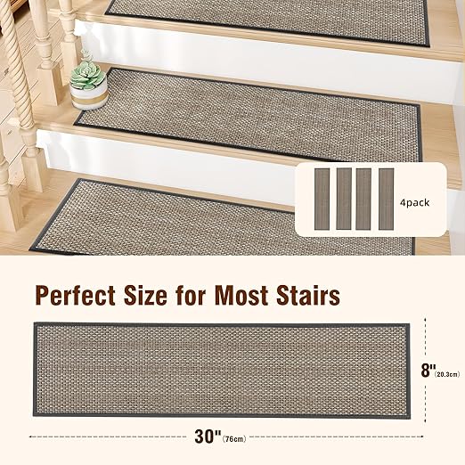 Chenille Stair Treads Non Slip 4pcs Absorbent Stair Runner for Wooden Steps Rubber Backing Stairs Carpet Treads Indoor Staircase Covers Mat with Rubber Backing for Pets Kids 8"X30" Black White